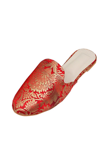 Ornate Red Brocade Slider Mules
